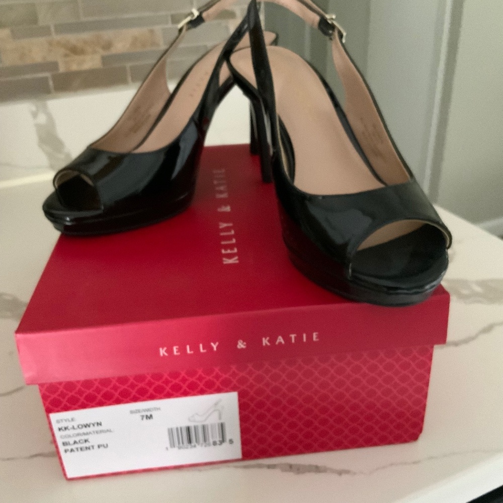 Katie & Kelly Black peep toe sling back heels